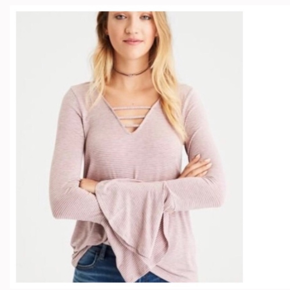 American Eagle Soft&Sexy Striped Bell Sleeve Top